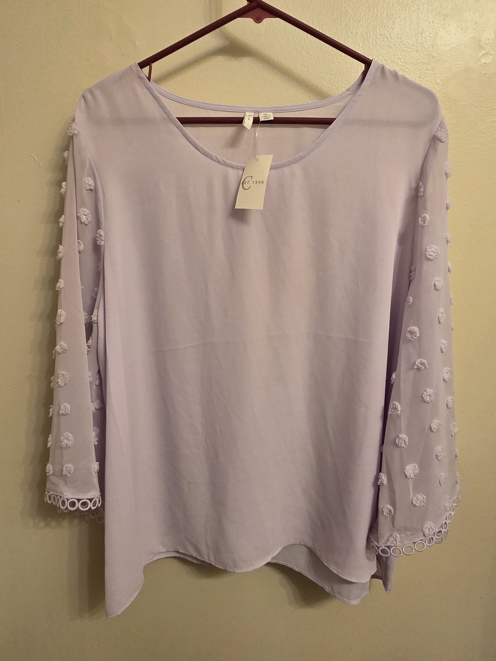 Est 1946 Lavender Cottagecore Coquette Boho Pom-Pom Sleeve Tunic Top XL Cato NWT